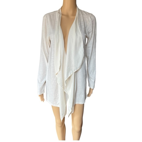 Garnet Hill Elegant Cream Drape Cardigan in Cotton & Silk Size S - Picture 2 of 10